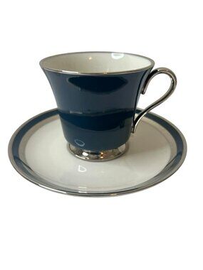 Set of 4 Gorham Black Contessa Fine China Cups & Saucers USA Elegant Dining